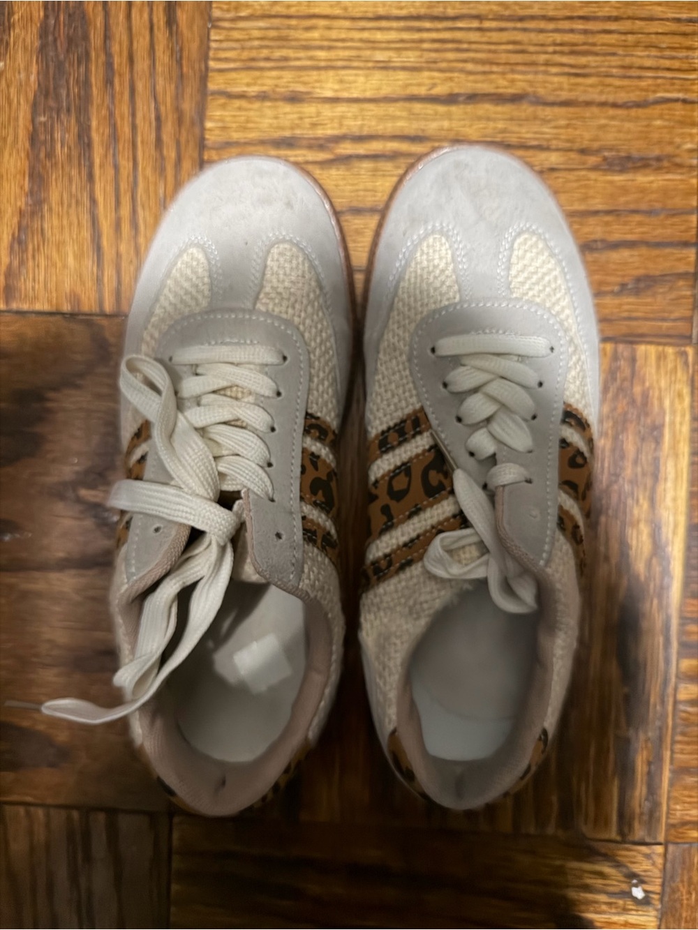 Beige & Brown Leopard Accent Sneakers